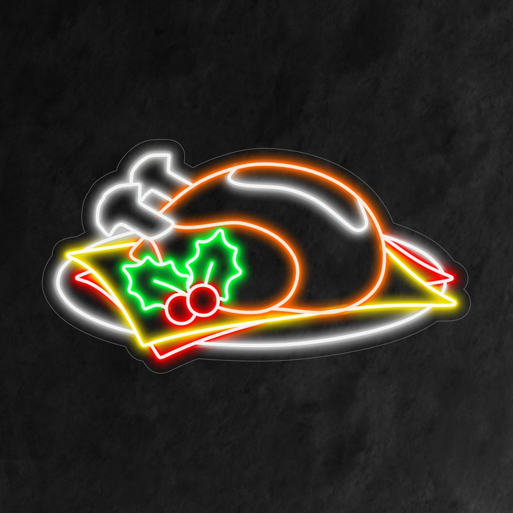 "Chicken Meat Neon Sign" ��� Ett djärvt och smakfullt neonljus som visar upp en distinkt kycklingsiluett, som ger ditt utrymme kulinarisk charm och en fräsande atmosfär.