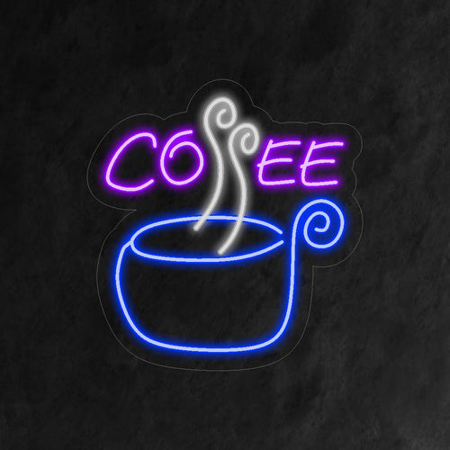 "Coffee Neon Sign" ��� Ett varmt och inbjudande neonljus som visar ordet "Coffee", som ger ditt kafé eller kök en rik och aromatisk atmosfär.