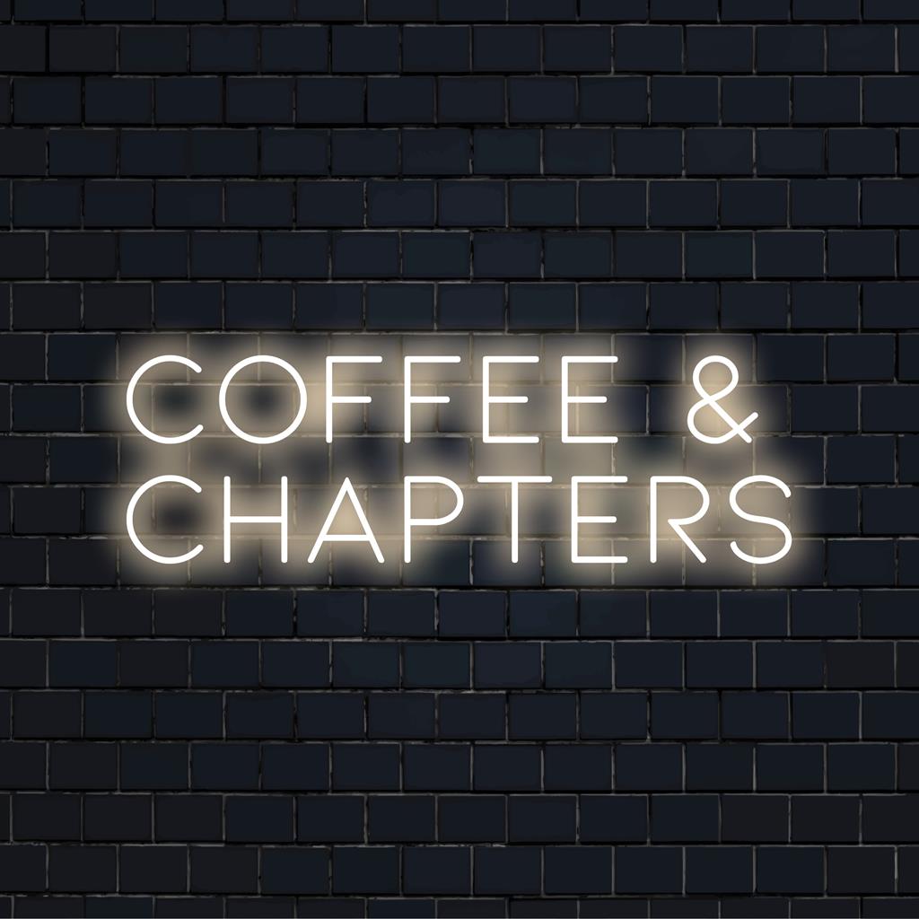 LED neonskylt med Coffee And Chapters, perfekt för mysiga bokskrån och kaffeälskare. Anpassad neonljusdekor.