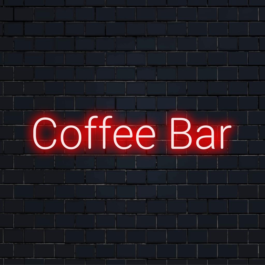 Skräddarsydd LED-neonskylt med orden Coffee Bar, perfekt för caféinredning och personlig väggkonstbelysning.