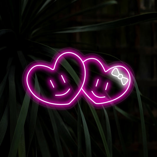 "Cute Hearts Couple Neon Sign" radiating love and romance, a perfect decor piece for a romantic ambiance.