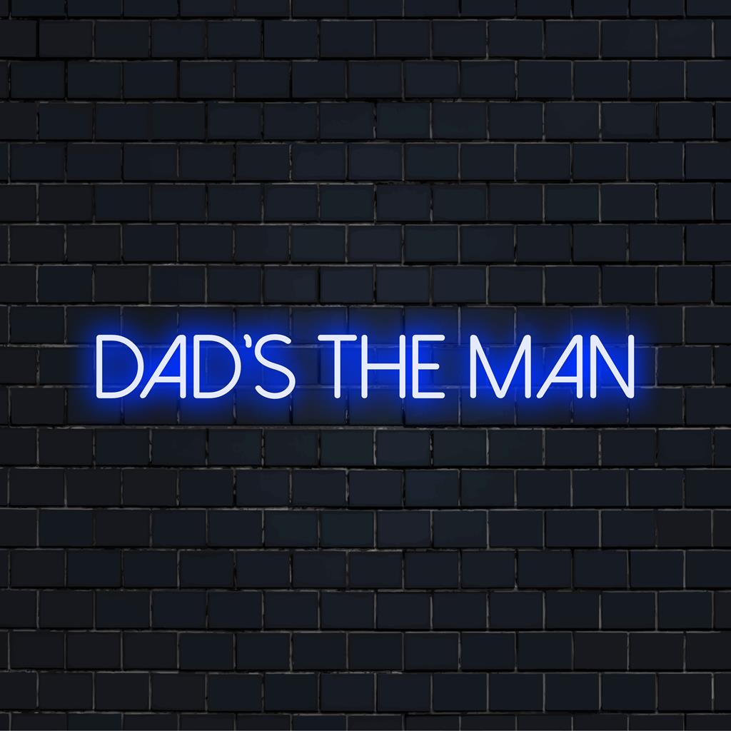 Glowing Dad's The Man neonskylt, perfekt för personlig inredning; idealisk blandning av anpassad LED-design och levande ljuskonst.