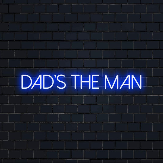 Glowing Dad's The Man neon sign, perfect for personalized decor; ideal blend of custom LED design and vibrant light art.