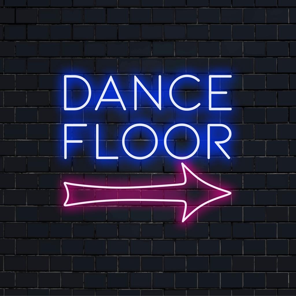Colorful LED neon sign that reads Dance Floor ready to energize any space; eye-catching neon light decor for parties.