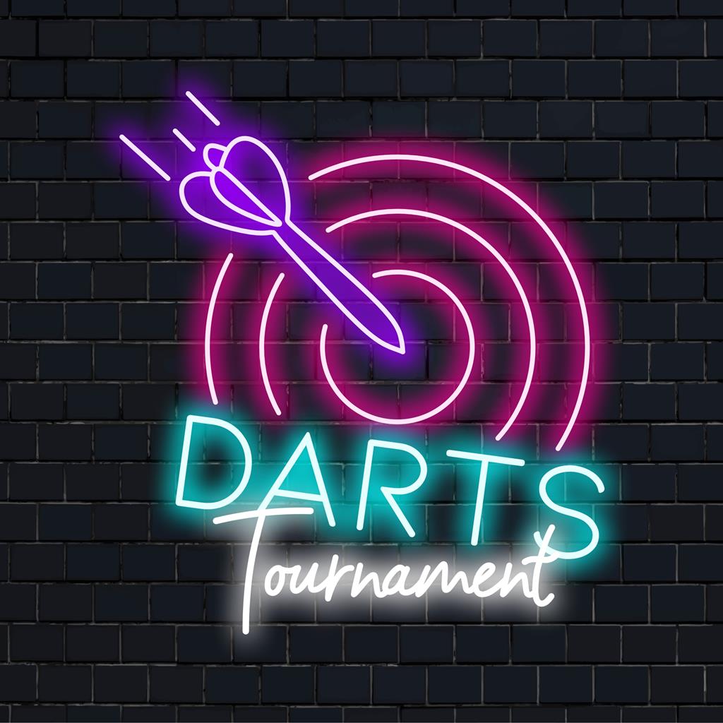 Anpassad LED neonskylt med ett levande grönt dartmotiv, perfekt för spelrumsinredning och neon väggkonst entusiaster.