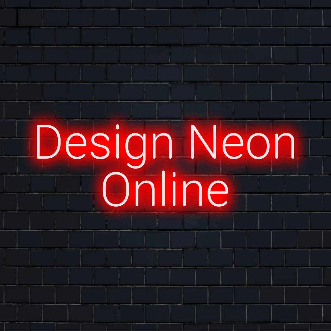 Custom LED neon text sign reading "Design Neon Online"