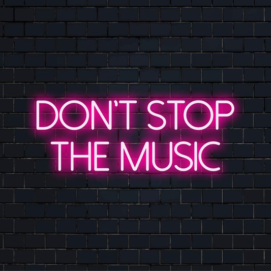 Bright Don't Stop The Music LED neon sign, a vibrant custom neon light that energizes any space, ideal for music lovers.