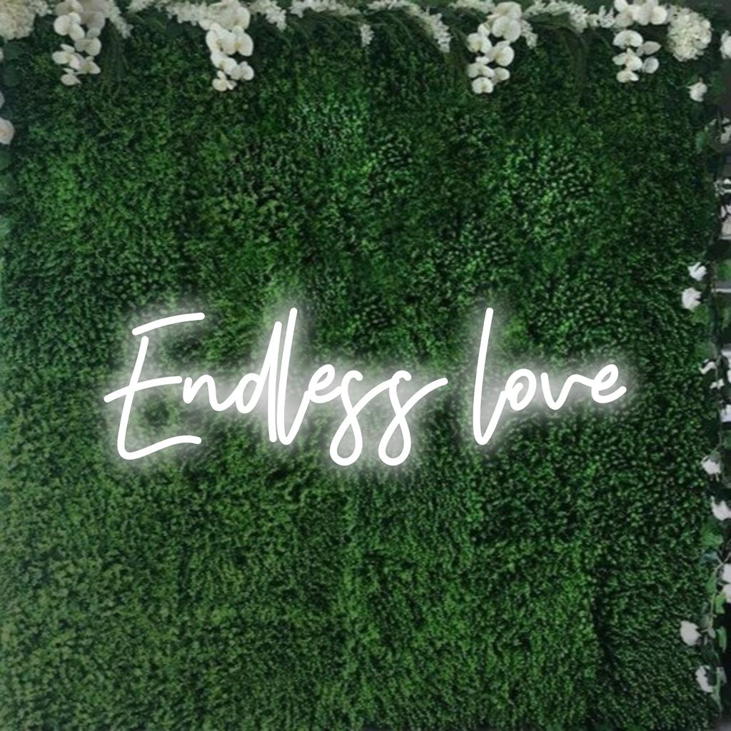 Anpassad LED-neonskylt med Endless Love i livfulla färger, perfekt för personlig neondekor i alla miljöer.