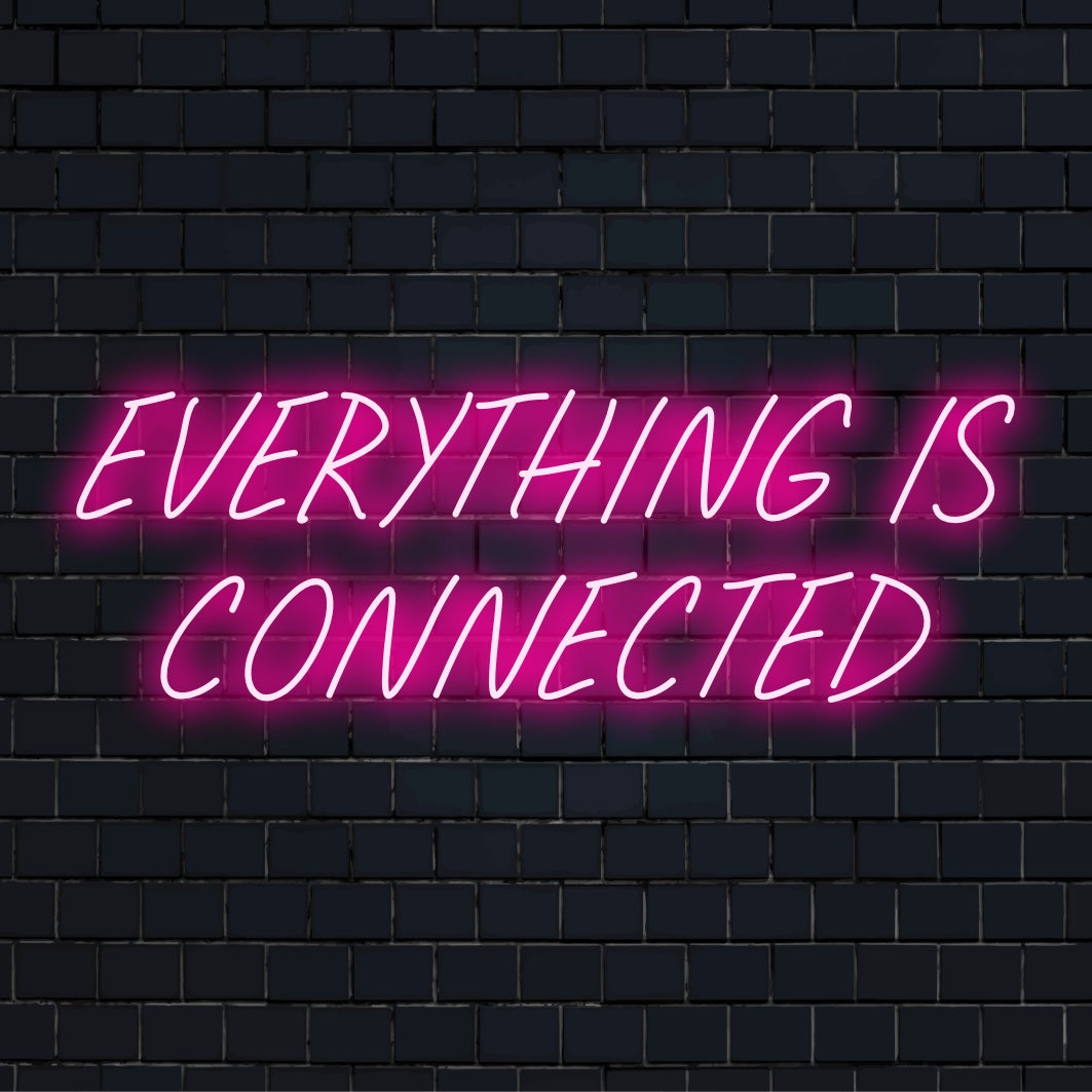 Livlig LED-neonskylt med Everything Is Connected-text, perfekt som personlig konst eller anpassad neondekor för alla utrymmen.