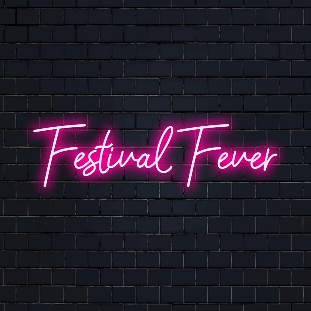 Anpassad LED-neonskylt, med titeln Festival Fever, har livfulla nyanser och dynamiska former, vilket förstärker alla utrymmen med neondekor.
