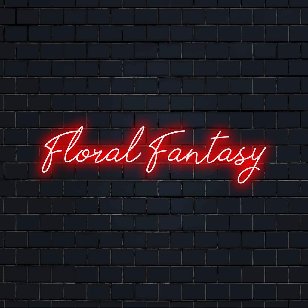 En levande neonskylt med titeln Floral Fantasy, med en intrikat blommig design i glödande LED-färger; perfekt för att lägga till charm till alla utrymmen.