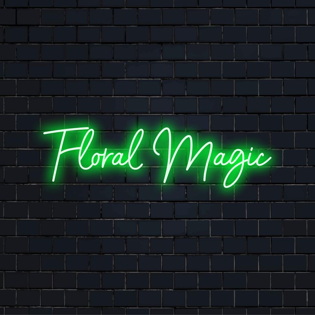Livlig LED-neonskylt med titeln Floral Magic, med invecklade anpassade blommönster för slående neonljusdekor.