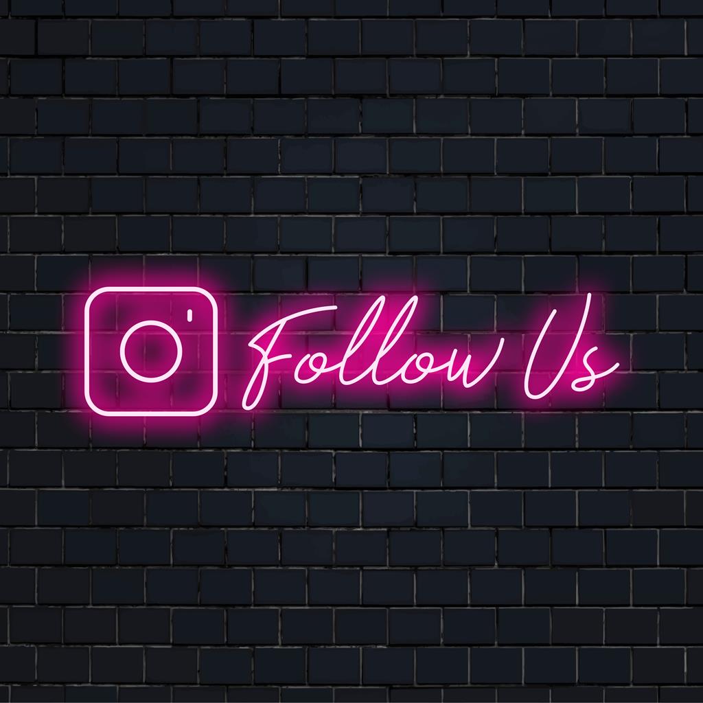 Anpassad neonskylt med "Följ oss"-text, perfekt LED-dekor för företag eller sociala medier engagemang och varumärke. Neon väggkonst.
