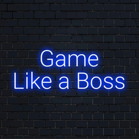 Neon sign featuring Game Like A Boss, ideal for gamers; perfect neon room decor with bold LED lights and a custom-made touch.