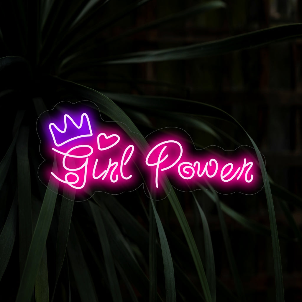 "Girl Power Neon Sign" - Ljusande med styrka och bemyndigande, perfekt för utrymmen som hyllar kvinnors rättigheter och feministiska ideal, och kämpar för kvinnors kraft och motståndskraft.