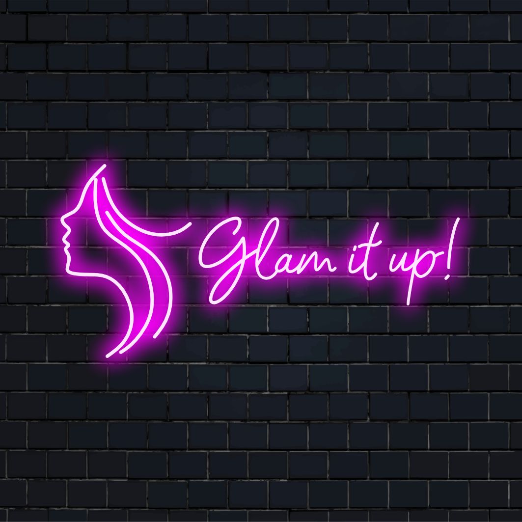 Anpassad LED neonskylt från Glam It Up; en iögonfallande blandning av personlig neonglöd perfekt för chic inredning.