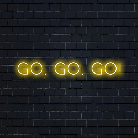 Livlig Go, Go, Go! LED neonskylt ger energi till alla utrymmen och blandar dynamisk anpassad ljuskonst med elegant neondekor, ������ambda.