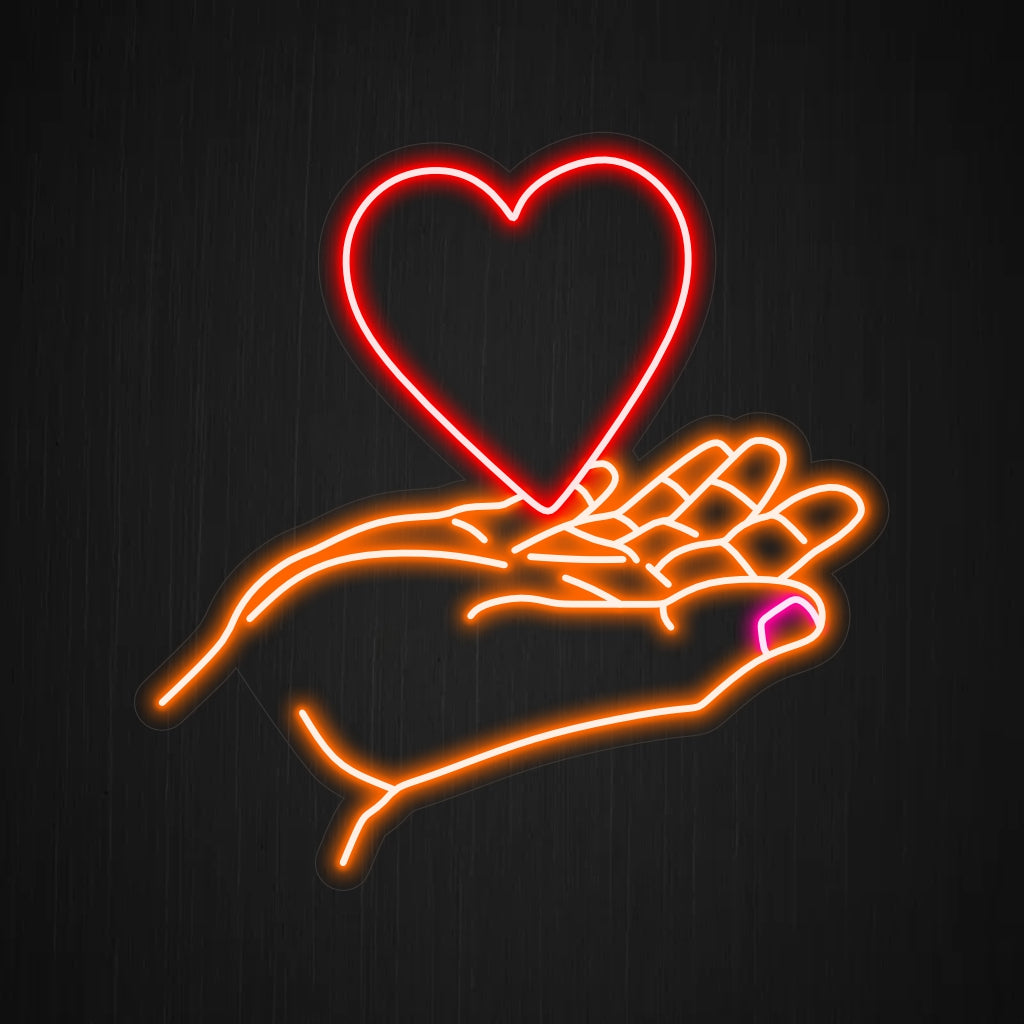 "Handful of Heart Neon Sign" - utstrålar en romantisk och tillgiven atmosfär, perfekt för utrymmen som betonar kärlek och relationer, skapar en varm och inbjudande atmosfär.