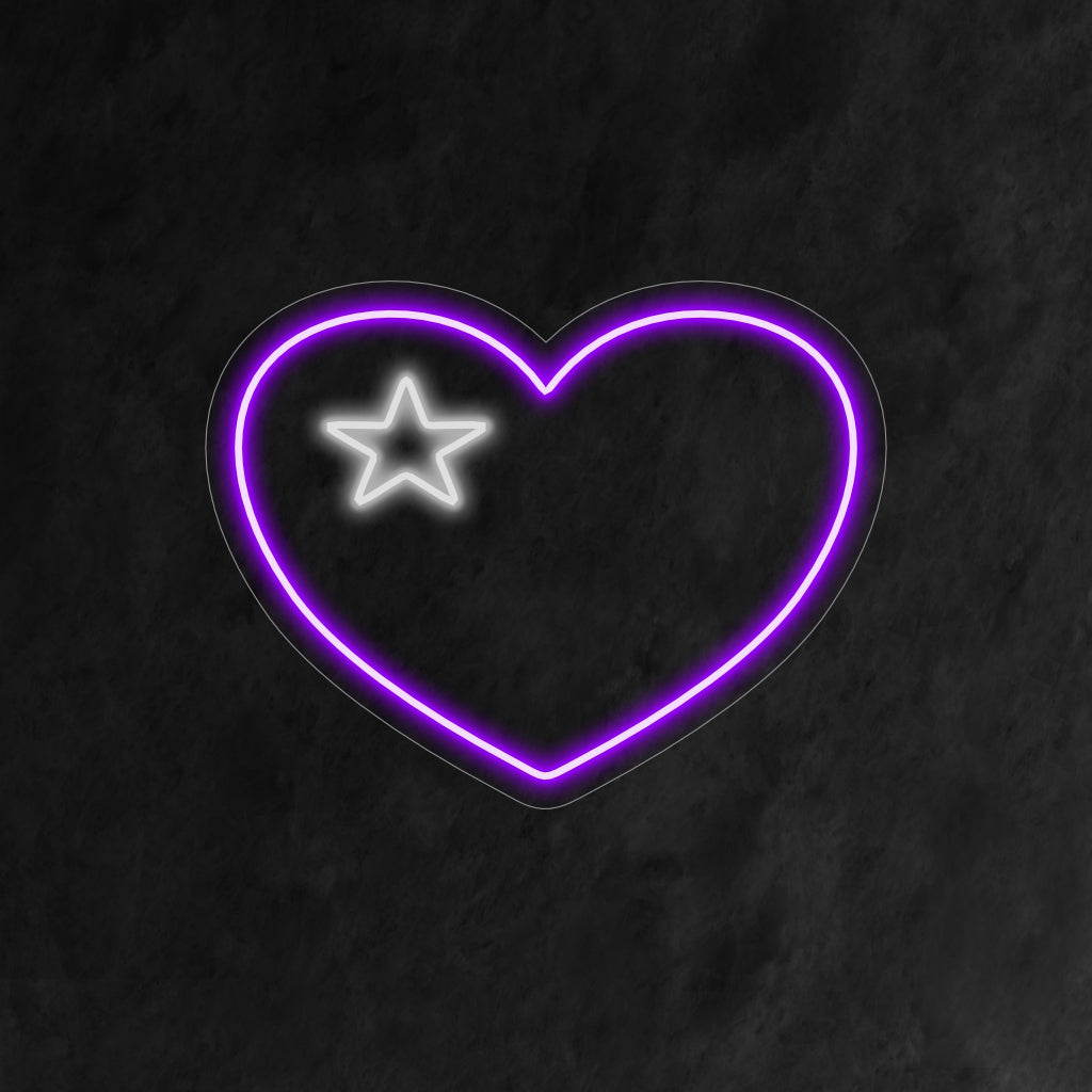 "Heart With A Star Neon Sign" - Blandar kärlek med en touch av magi, perfekt för utrymmen som hyllar kärlek och vill skapa en nyckfull och drömsk atmosfär.