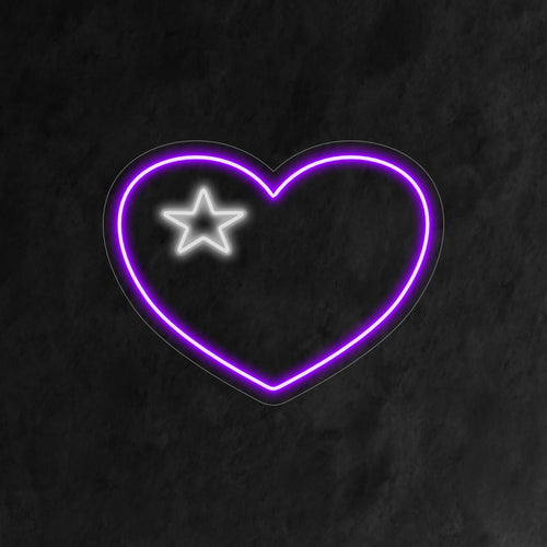 "Heart With A Star Neon Sign" - Blandar kärlek med en touch av magi, perfekt för utrymmen som hyllar kärlek och vill skapa en nyckfull och drömsk atmosfär.