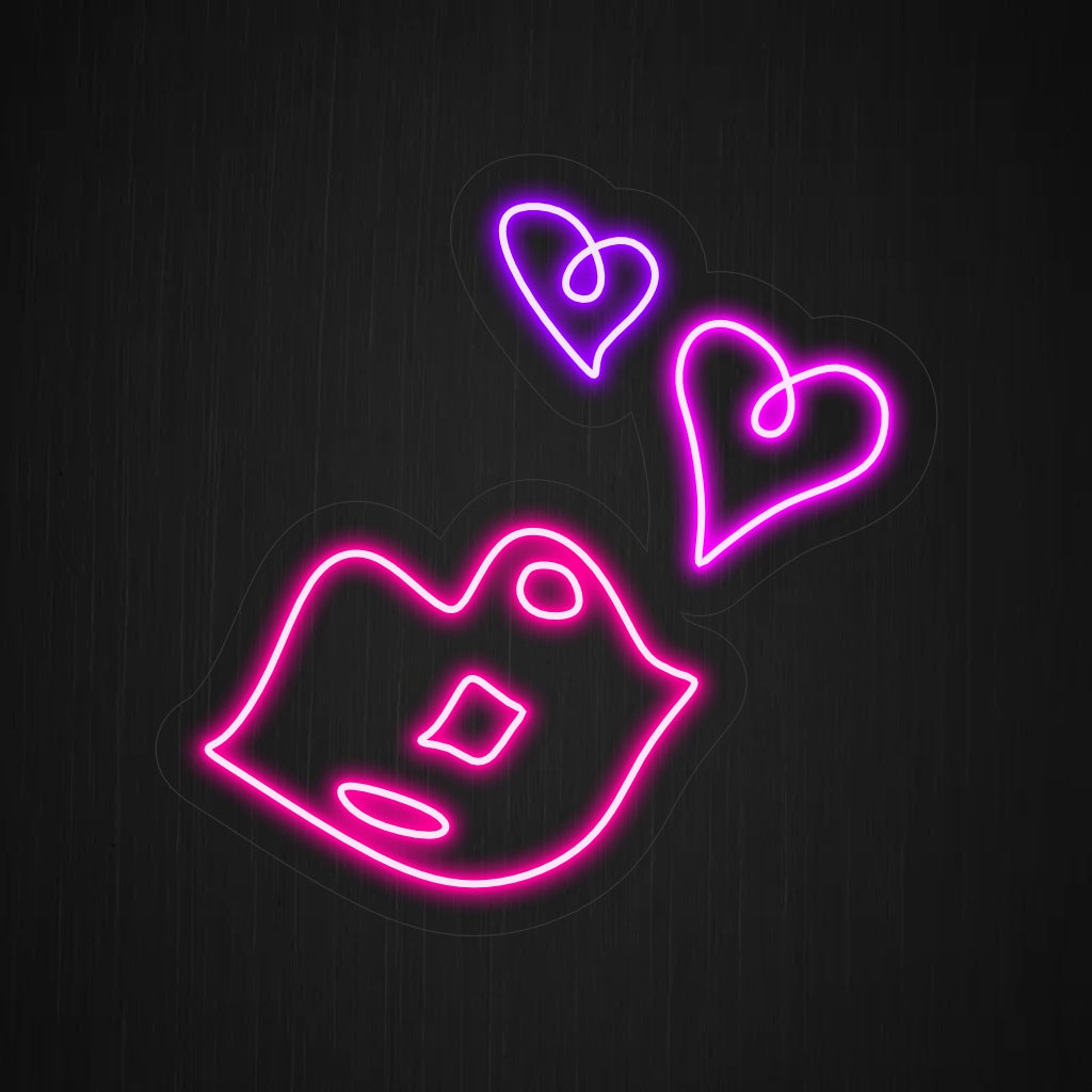 "Hearts and Sexy Lips Neon Sign" - Kombinerar passion med en antydan av sensualitet, perfekt för nattklubbar, nöjesställen för vuxna eller vilket utrymme som helst som syftar till att skapa en fängslande och provocerande atmosfär.