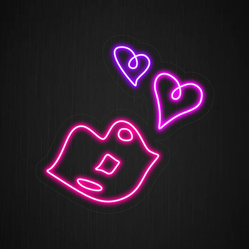 "Hearts and Sexy Lips Neon Sign" - Kombinerar passion med en antydan av sensualitet, perfekt för nattklubbar, nöjesställen för vuxna eller vilket utrymme som helst som syftar till att skapa en fängslande och provocerande atmosfär.