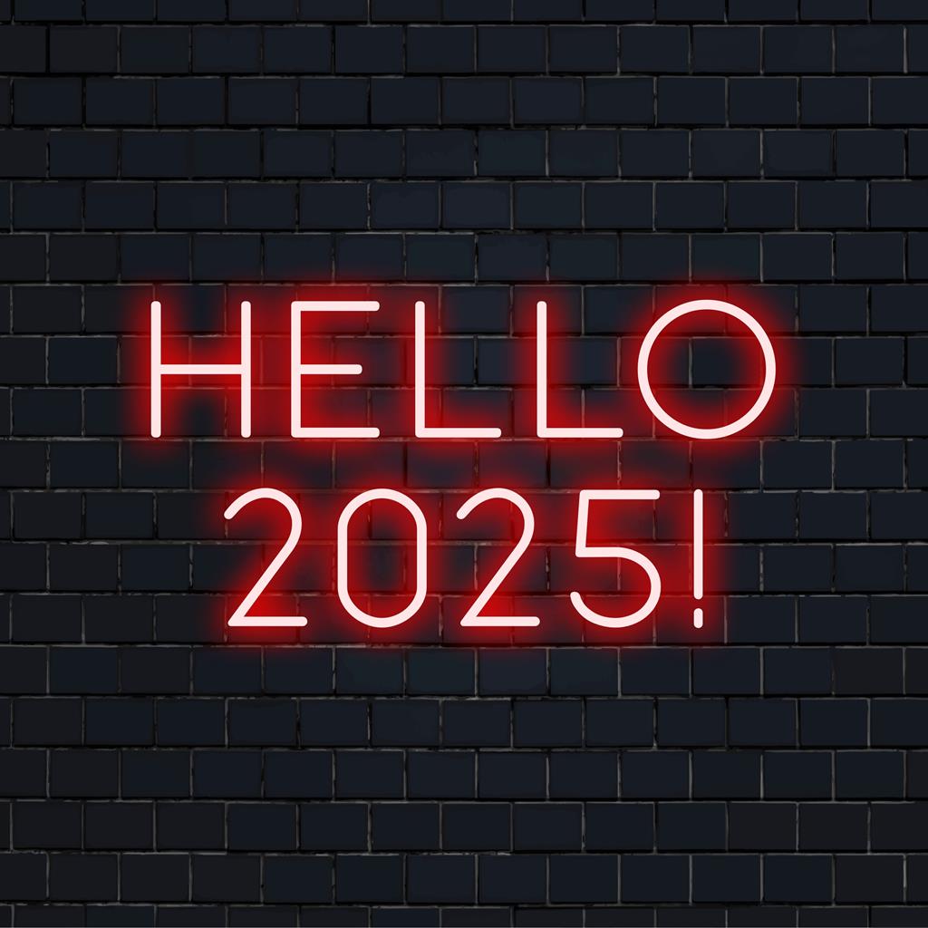 Färgglad LED-neonskylt som säger Hej 2025! för livfull heminredning eller feststämning. Skräddarsydd för modern estetisk tilltal.