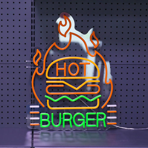 HOT BURGER – Flammande hamburgare – LED-ljusskylt