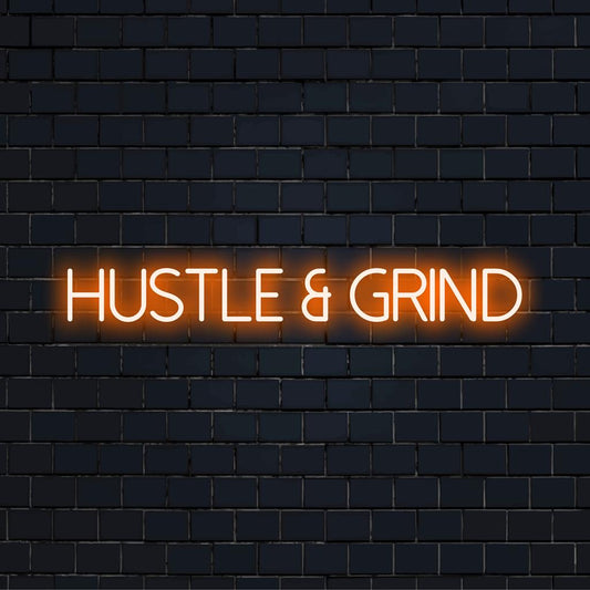Anpassad "Hustle And Grind" LED-neonskylt, livlig motiverande dekor, inspirerande glödande konst för alla utrymmen.