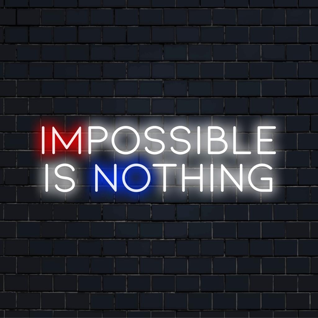 Intrikat anpassade LED-neonskylt med frasen Impossible Is Nothing, perfekt för motiverande neonljusinredning.