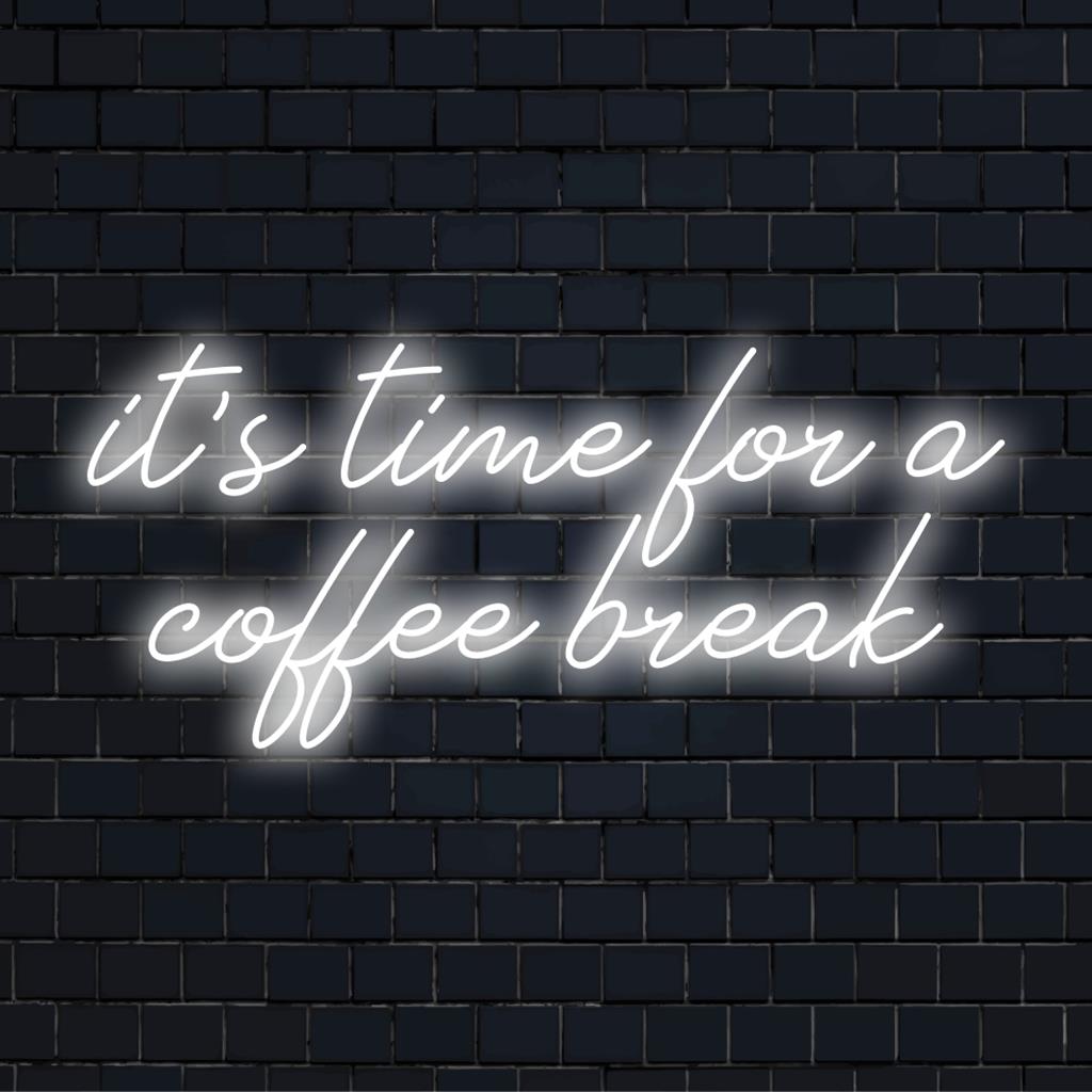 Anpassad LED neonskylt som läser It's Time For a Coffee Break, perfekt för kaféinredning och ger en varm, inbjudande glöd.