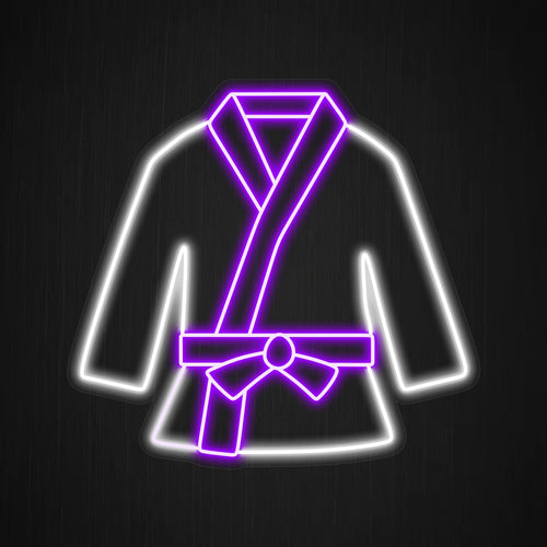 "Judo Uniform Neon Sign" - Lys upp ditt utrymme med den kraftfulla symbolen för en judouniform, som återspeglar styrkan och disciplinen i kampsport.
