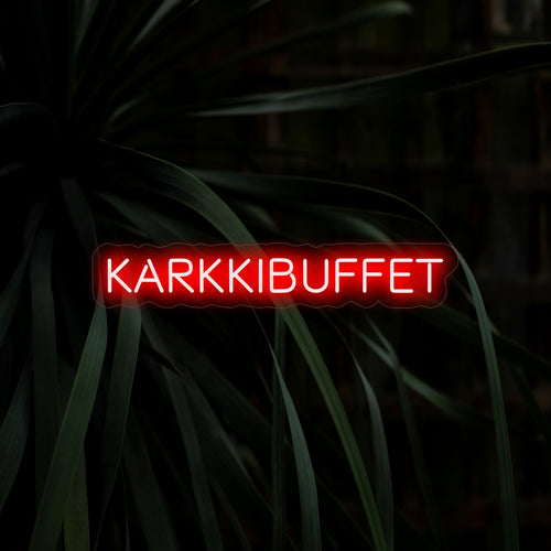 "Karkkibuffet Neon Sign" - Ingjuta sötma i ditt utrymme med denna förtjusande neonskylt, perfekt för att lyfta fram godisbufféer och desserthörn. Piffa upp atmosfären med en touch av söt charm.