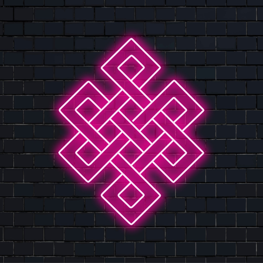 Upplyst karmasymbol med ett modernt sken, perfekt som slående neonväggkonst eller personlig neonljusdekor.