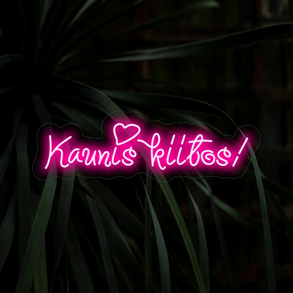 "Kaunis Kiitos! Neonskylt" - Lys upp din tacksamhet med denna vackra neonskylt. Dess varma glöd ger en touch av elegans till utrymmen där uppskattning omhuldas.