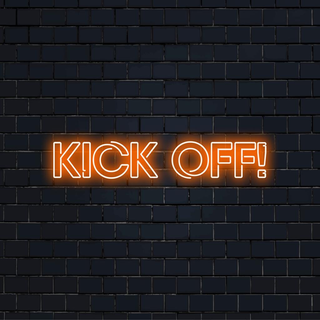Skräddarsydd LED-neonskylt, Kick Off!, levande neonväggkonst som lyser upp alla utrymmen med en sportig stil.