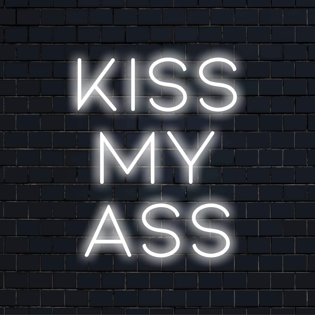Livlig anpassad LED-neonskylt som visar Kiss My Ass, perfekt för att lägga till ett djärvt uttalande till vilket utrymme som helst. Neonljus dekor.