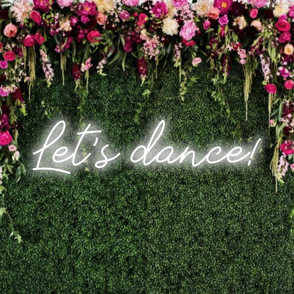 Anpassad LED neonskylt med livfulla Let's Dance! text för livlig inredning. Perfekt neonväggkonst för att ge energi till alla utrymmen.