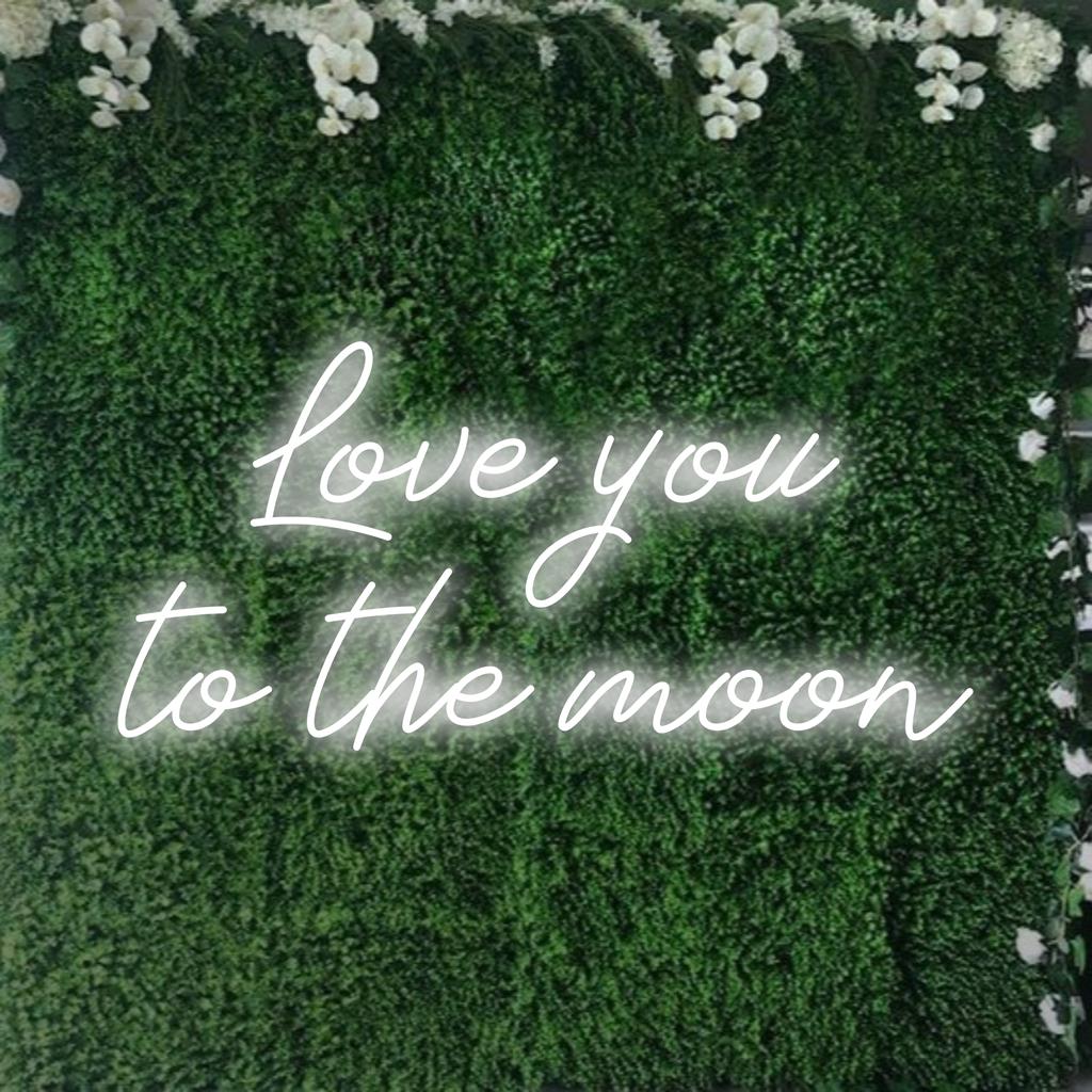 Skräddarsydd neonskylt med Love You To The Moon-text i glödande LED, perfekt för personlig neoncitatdekor.