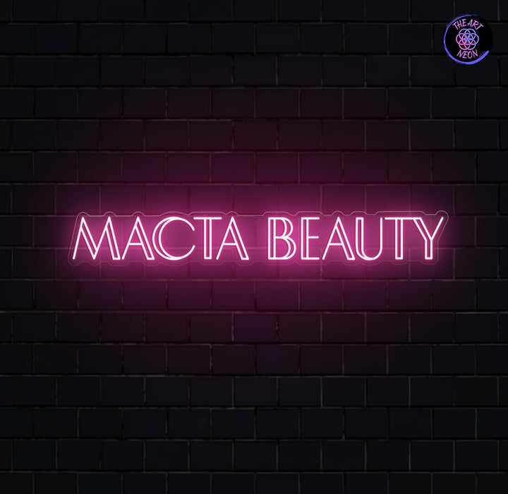 Illustrative 100 × 14 cm single-line logo neon mockup