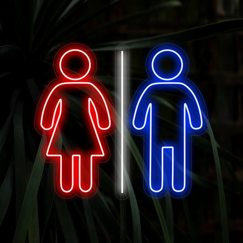 "Male And Female Toilet Neon Sign" är ett praktiskt och viktigt tillskott för toalettområden, vilket ger tydlig och elegant skyltning. Lys upp med toalettbekvämlighet!