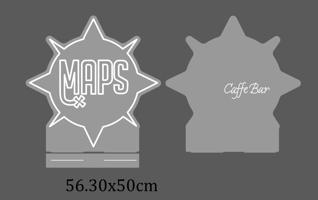 Maps Caffe Bar – prilagođeni LED neonski natpis s akrilnim postoljem 56 × 50 cm
