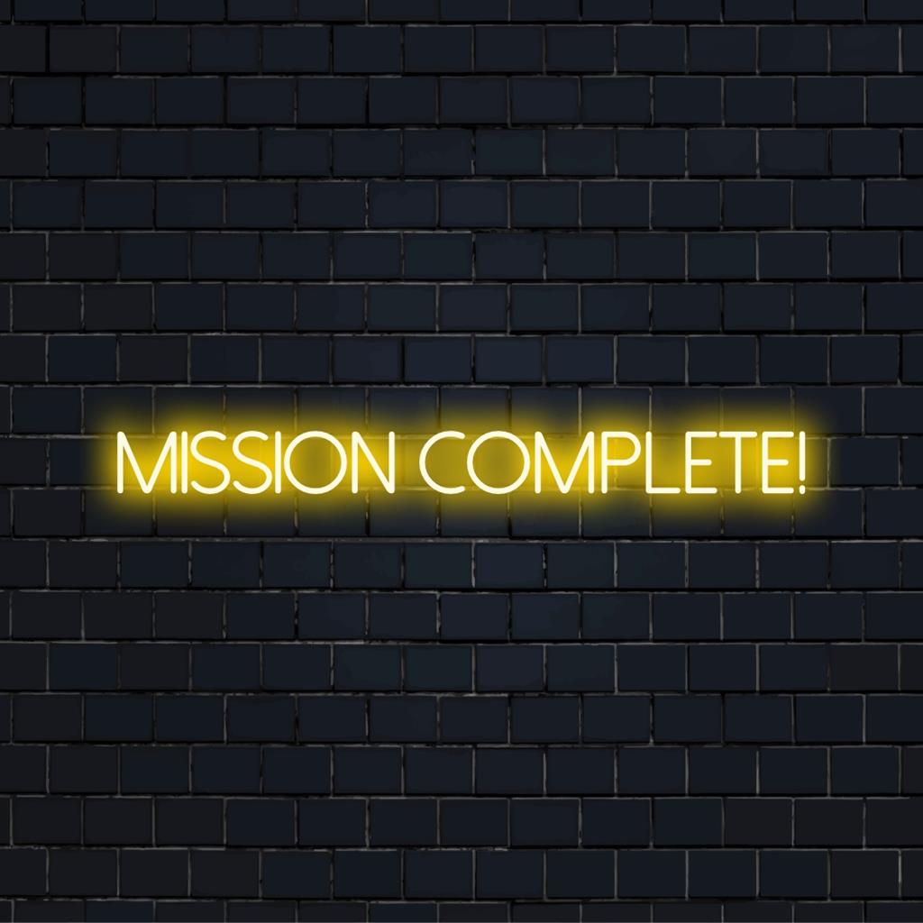 Anpassad LED Neon Logga in dynamiskt "Mission Complete!" stil; perfekt neon väggkonst och unik dekoration.