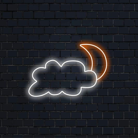 "Moon and Cloud Neon Sign" är ett drömskt och atmosfäriskt tillägg för utrymmen som söker en touch av himmelsk charm. Lys upp med nattlig lockelse!