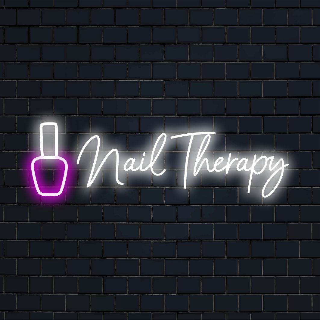 Anpassad LED neonskylt stavning Nail Therapy i livfulla färger, perfekt för salongsinredning och personlig neonatmosfär.
