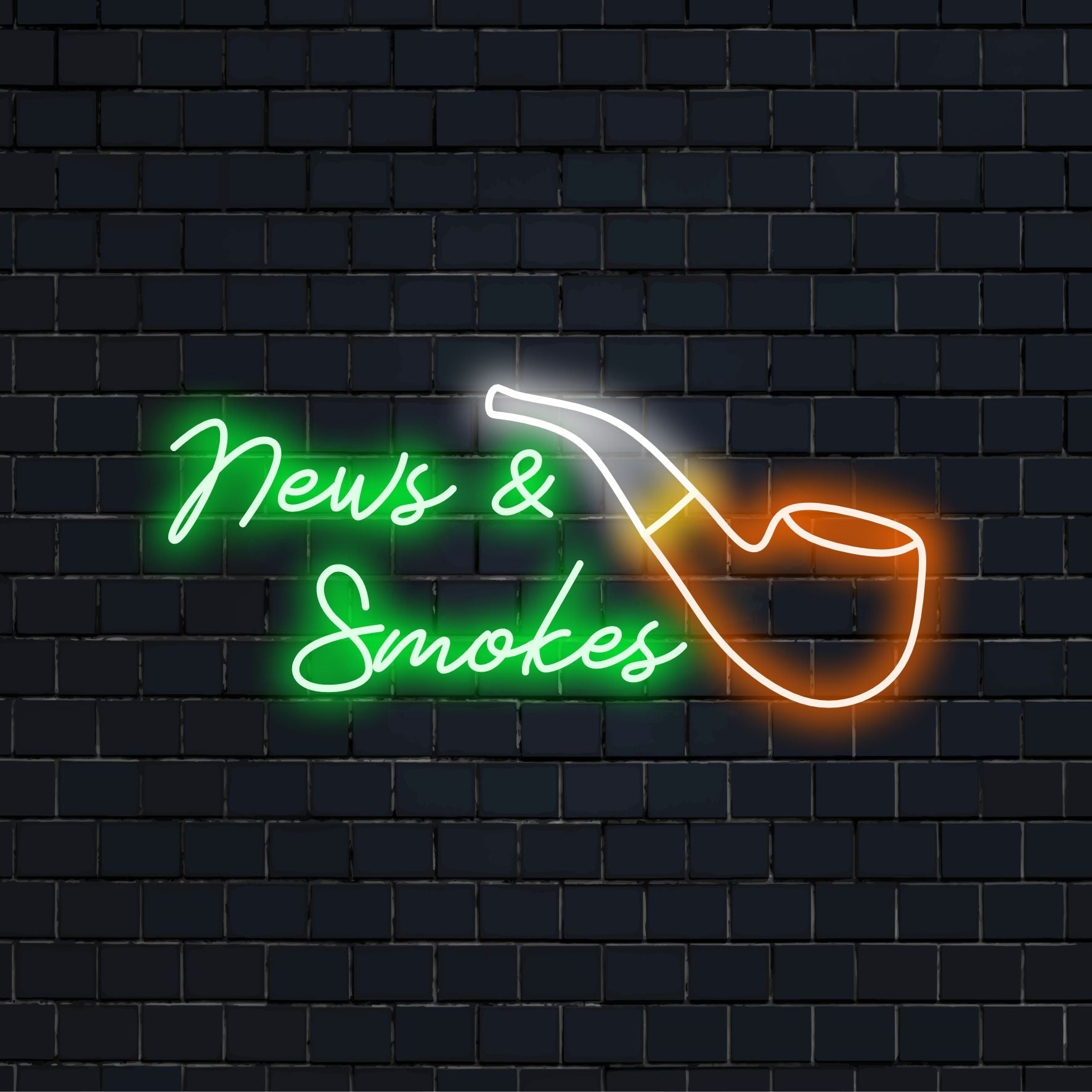 LED-neonskylt med News & Smokes 2-text i levande ljus, och erbjuder en unik, skräddarsydd neondesign för personlig stil.