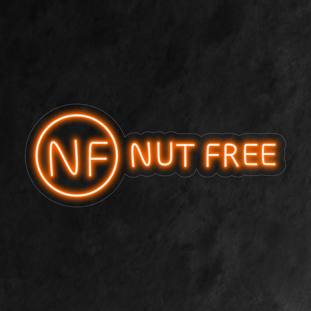 "Nut Free Neon Sign" är ett tydligt och viktigt tillägg för utrymmen som främjar allergimedvetenhet. Lys upp med ett engagemang för säkerhet och inkludering!