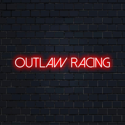 Livlig anpassad LED neonskylt från Outlaw Racing; en blandning av levande färger skapar slående väggkonst för alla utrymmen.