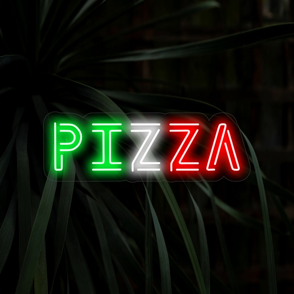 "Pizza Neon Sign" är ett aptitretande och ikoniskt tillskott för pizzerior och pizzaentusiaster. Lys upp med den smakfulla tjusningen av nybakad pizza!