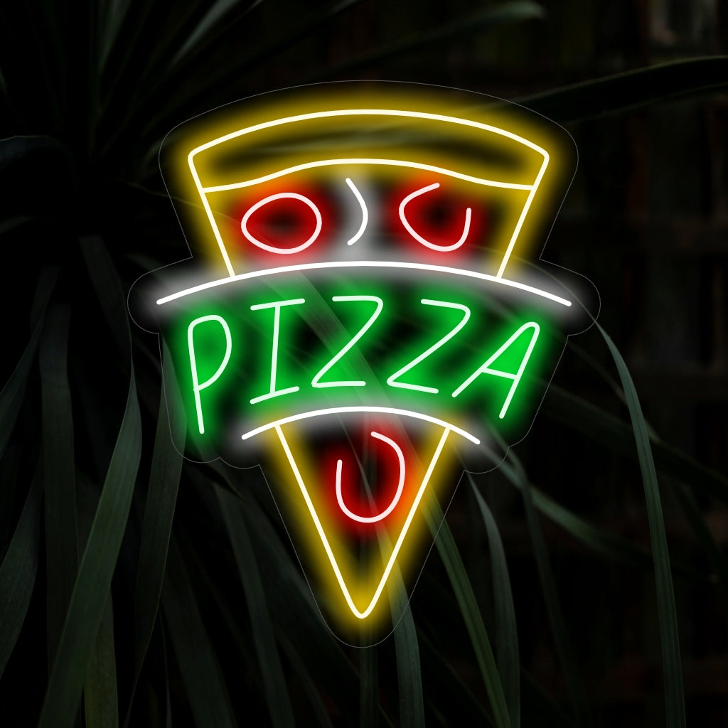 "Pizza Neon Sign" är ett aptitretande och ikoniskt tillägg, perfekt för utrymmen som njuter av pizzans läckerhet. Lys upp med den tidlösa dragningskraften hos en pizzaskiva!